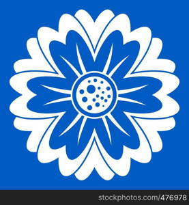 Flower icon white isolated on blue background vector illustration. Flower icon white