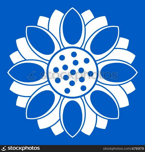 Flower icon white isolated on blue background vector illustration. Flower icon white