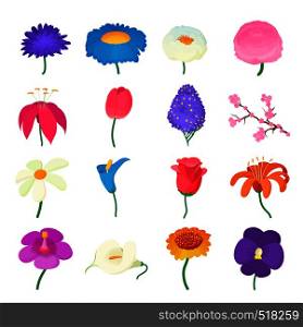 Flower icons set in cartoon style isolated on white background. Flower icons set, cartoon style