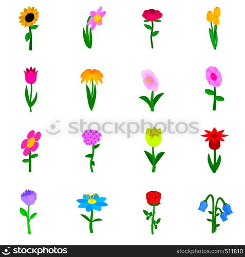 Flower icons set in isometric 3d style on a white background . Flower icons set, isometric 3d style