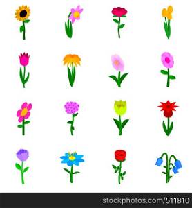 Flower icons set in isometric 3d style on a white background . Flower icons set, isometric 3d style