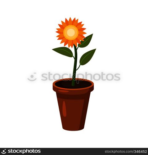 Flower in a pot icon in cartoon style on a white background. Flower in a pot icon, cartoon style