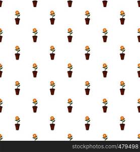 Flower in a pot pattern seamless repeat in cartoon style vector illustration. Flower in a pot pattern