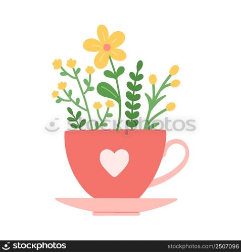 Flower in beautiful cup, flat design vector illustration