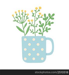 Flower in beautiful cup, flat design vector illustration