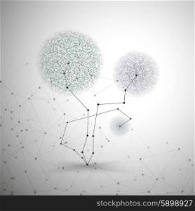 Flower in the shape of molecular structure, gray background for communication, vector illustration.
