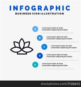 Flower, India, Lotus, Plant Line icon with 5 steps presentation infographics Background