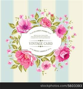 Flower label on a bright background for the design of vintage card. Vector illustration.