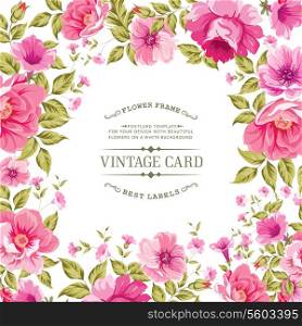Flower label on a bright background for the design of vintage card. Vector illustration.