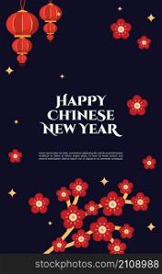 Flower Lantern Happy Chinese New Year Celebration Blue Greeting Card