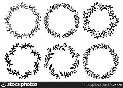 Flower laurel circle frame on white background