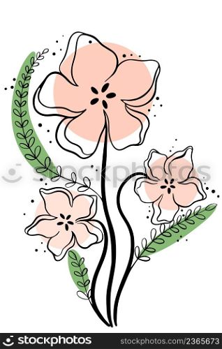 Flower line art isolated vector illustration. Flowers and twigs simple design clipart decoration. Delicate minimalist flower arrangement for design