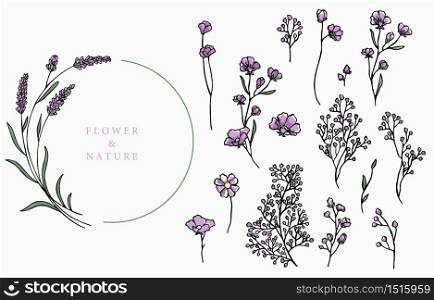 flower logo collection with leaves,geometric.Vector illustration for icon,logo,sticker,printable and tattoo