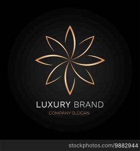 Flower logo gold luxury branding with dark background for restaurant, spa, hotel business.