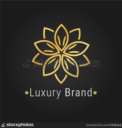 Flower logo luxury golden elegant branding on black background for restaurant, spa, hotel business