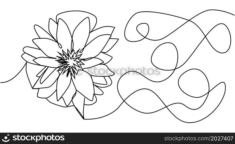 Flower lotus continuous line illustration with editable stroke single line drawing of beautiful water lily for floral design or logo. Flower lotus continuous line illustration with editable stroke, single line drawing of beautiful water lily for floral design