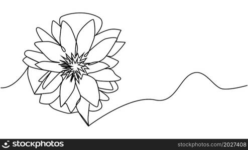 Flower lotus continuous line illustration with editable stroke single line drawing of beautiful water lily for floral design or logo. Flower lotus continuous line illustration with editable stroke, single line drawing of beautiful water lily for floral design