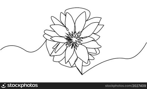 Flower lotus continuous line illustration with editable stroke single line drawing of beautiful water lily for floral design or logo. Flower lotus continuous line illustration with editable stroke, single line drawing of beautiful water lily for floral design