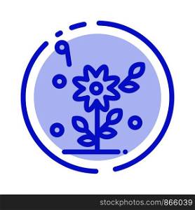 Flower, Love, Heart, Wedding Blue Dotted Line Line Icon