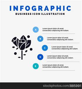 Flower, Love, Heart, Wedding Solid Icon Infographics 5 Steps Presentation Background