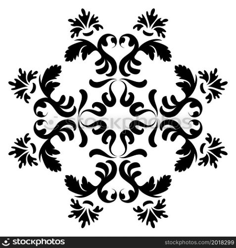 Flower mandala. Circular antique pattern with floral elements.Black and white. Vector.. Flower mandala. Circular antique pattern