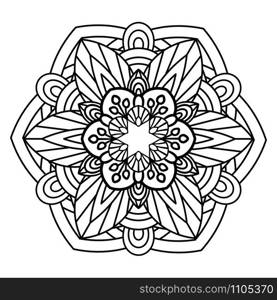 Flower mandala vector illustration. Adult coloring page. Circular abstract floral oriental pattern, vintage decorative elements. Isolated on white background. Flower Mandala vector illustration