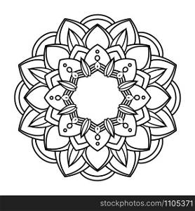Flower mandala vector illustration. Adult coloring page. Circular abstract floral oriental pattern, vintage decorative elements. Isolated on white background. Flower Mandala vector illustration
