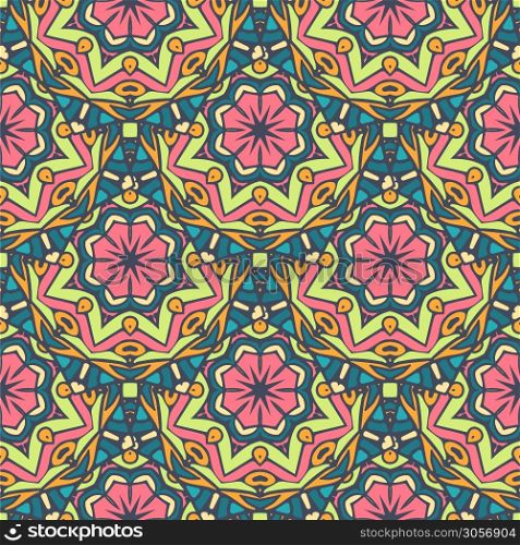 Flower mandala vector seamless pattern background. Seamless design for textile and fill surface design. Vintage oriental pattern for tiles and fabric. Abstract geometric vector ornamental.