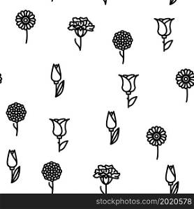 Flower Natural Aromatic Plant Vector Seamless Pattern Thin Line Illustration. Flower Natural Aromatic Plant Vector Seamless Pattern