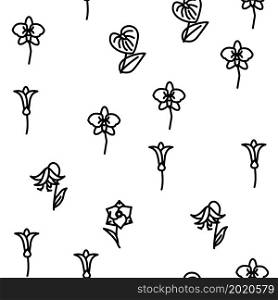 Flower Natural Aromatic Plant Vector Seamless Pattern Thin Line Illustration. Flower Natural Aromatic Plant Vector Seamless Pattern