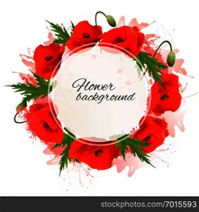 Flower nature background with red poppies. Vector