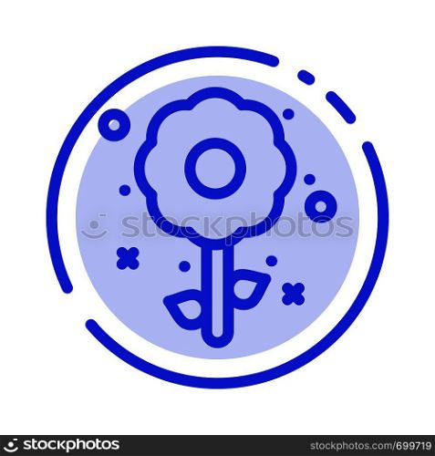 Flower, Plant, Easter, Holiday Blue Dotted Line Line Icon