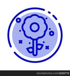 Flower, Plant, Easter, Holiday Blue Dotted Line Line Icon