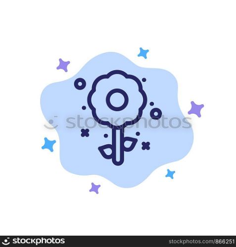 Flower, Plant, Easter, Holiday Blue Icon on Abstract Cloud Background
