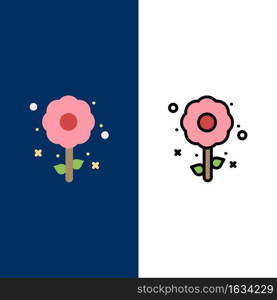 Flower, Plant, Easter, Holiday  Icons. Flat and Line Filled Icon Set Vector Blue Background