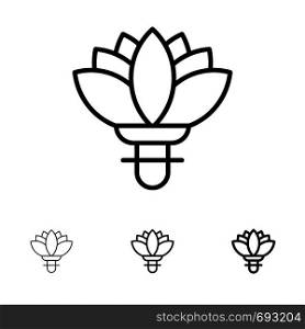 Flower, Plant, Rose, Spring Bold and thin black line icon set
