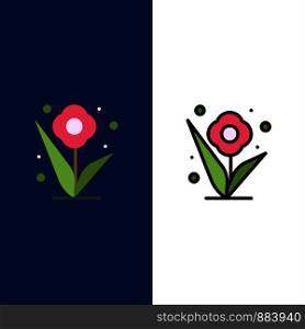 Flower, Plant, Rose, Spring Icons. Flat and Line Filled Icon Set Vector Blue Background