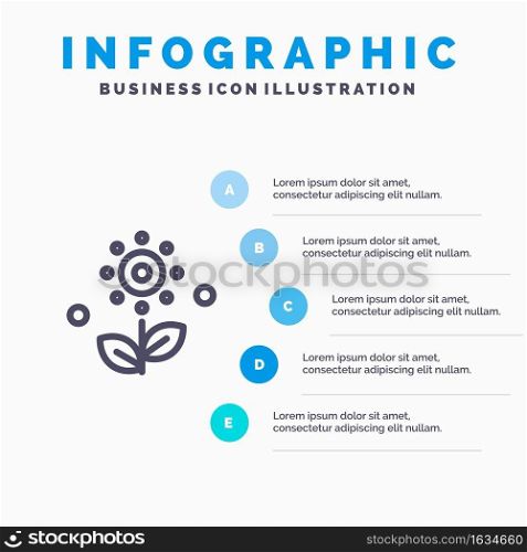 Flower, Plant, Rose, Spring Line icon with 5 steps presentation infographics Background