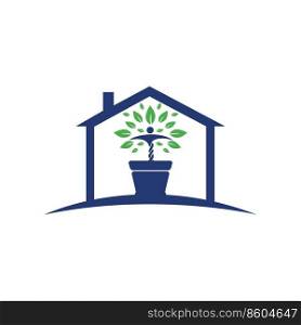 Flower pot and Human plant logo. Growth vector logo. Spa wellness logo concept.	