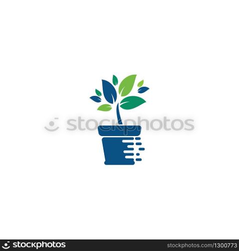 Flower pot and plant logo design. Growth vector logo design.