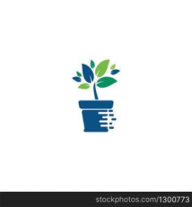 Flower pot and plant logo design. Growth vector logo design.