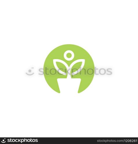 Flower pot and plant logo. Growth vector logo.