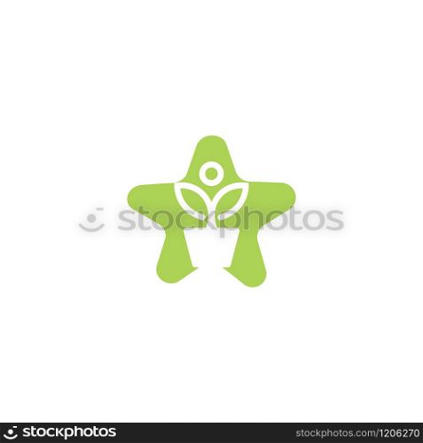 Flower pot and plant logo. Growth vector logo. Star shaped sign.