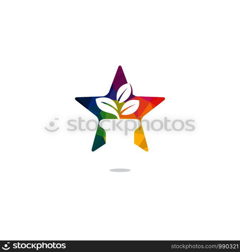 Flower pot and plant logo. Growth vector logo. Star shaped sign.