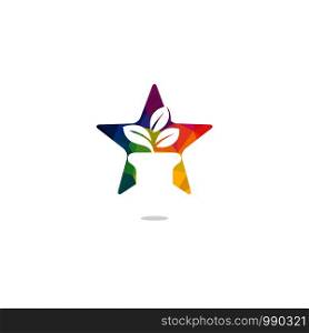 Flower pot and plant logo. Growth vector logo. Star shaped sign.