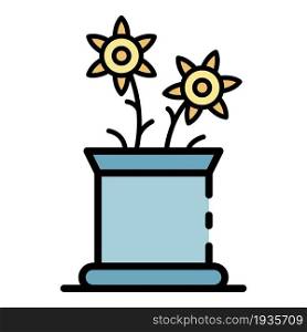 Flower pot icon. Outline flower pot vector icon color flat isolated. Flower pot icon color outline vector