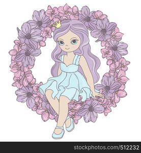 FLOWER PRINCESS Birthday Party Cartoon Vector Illustration Set