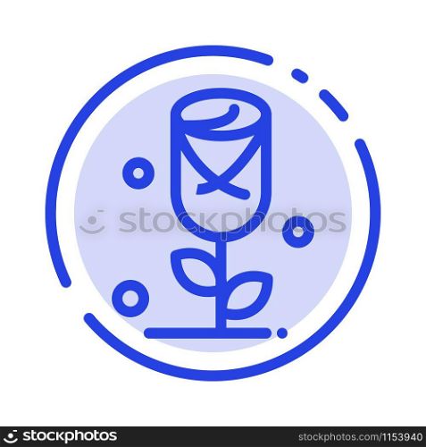 Flower, Rose, Love Blue Dotted Line Line Icon