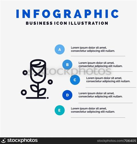 Flower, Rose, Love Blue Infographics Template 5 Steps. Vector Line Icon template