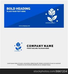 Flower, Rose, Love SOlid Icon Website Banner and Business Logo Template